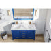 Eviva London 48 x 18" Transitional Double Sink Bathroom Vanity in Blue Finish with White Carrara Marble Countertop and Gold Handles