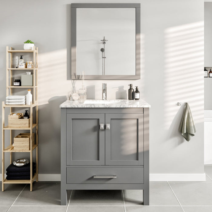 Eviva London 30" x 18" Transitional Bathroom Vanity in Espresso, Gray, or White Finish with Crema Marfil Marble Countertop and Undermount Porcelain Sink