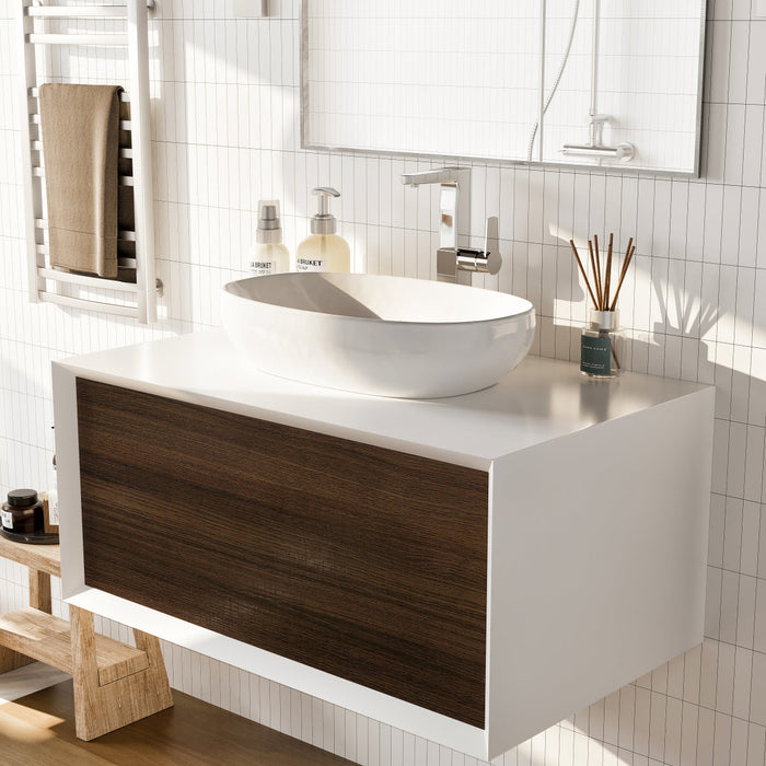 Eviva Santa Monica 36" Wall Mount Bathroom Vanity in Gray Oak, Rosewood or Matte White Finish with Solid Surface Vessel Sink