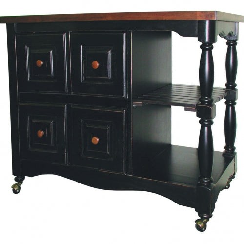 Sunset Trading Regal Kitchen Cart | Four Drawers | Open Shelves |Antique Black with Cherry Accents DCY-CRT-03-BCH