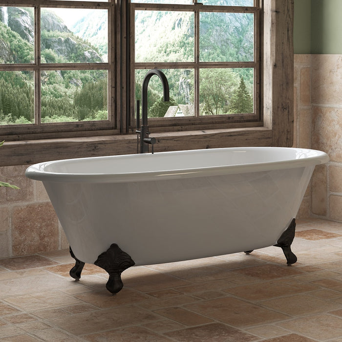 Cambridge Plumbing Cast Iron Double Ended Clawfoot Tub 67" X 30" with No Faucet Drillings and Oil Rubbed Bronze Feet DE-67-NH-ORB