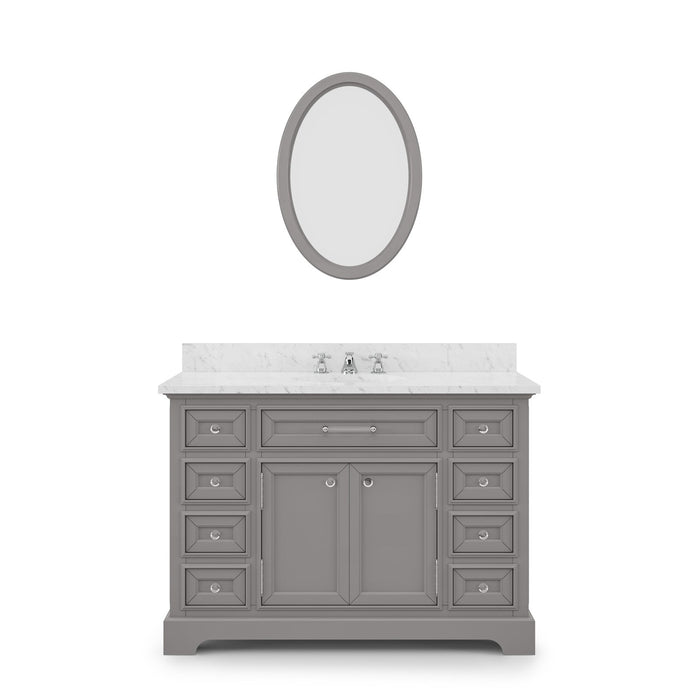 Water Creation Derby 48 Inch Cashmere Grey Single Sink Bathroom Vanity With Matching Framed Mirror And Faucet From The Derby Collection DE48CW01CG-O24BX0901