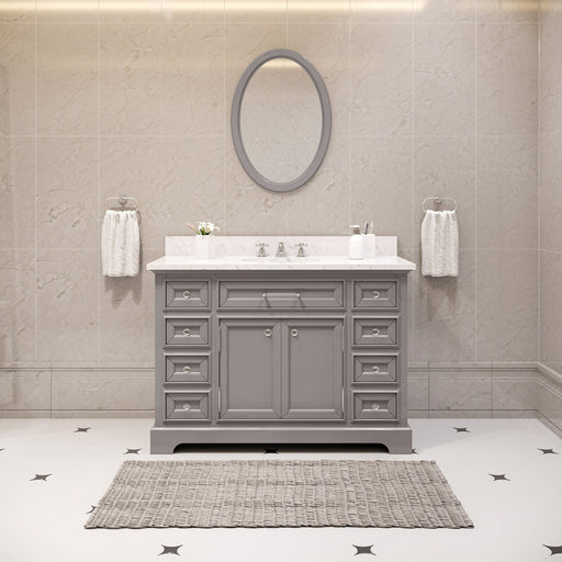 Water Creation Derby 48 Inch Cashmere Grey Single Sink Bathroom Vanity With Matching Framed Mirror And Faucet From The Derby Collection DE48CW01CG-O24BX0901