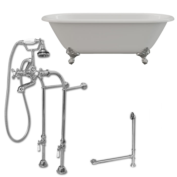 Cambridge Plumbing Cast Iron Double Ended Clawfoot Tub 67" X 30" with No Faucet Drillings and Complete Polished Chrome Plumbing Package DE67-398463-PKG-CP-NH