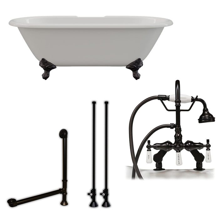 Cambridge Plumbing Cast Iron Double Ended Clawfoot Tub 67" X 30" with 7" Deck Mount Faucet Drillings and English Telephone Style Faucet Complete Brushed Nickel Plumbing Package DE67-684D-PKG-ORB-7DH