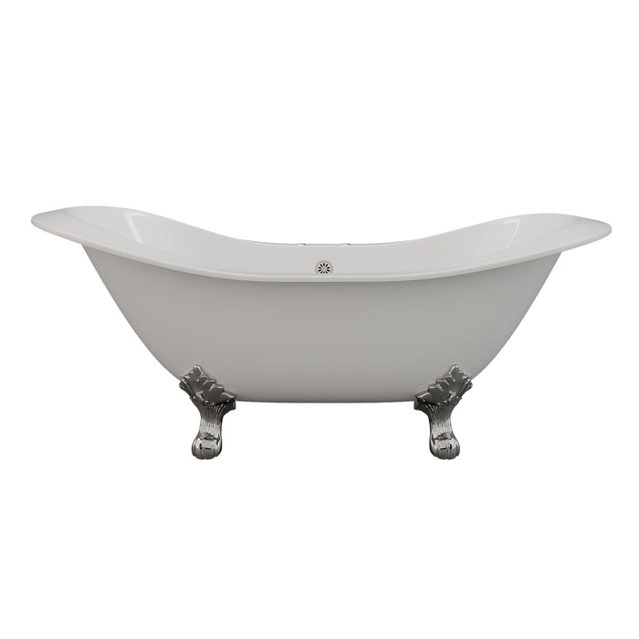 Cambridge Plumbing Cast Iron Double Ended Slipper Tub 71" X 30" with 7" Deck Mount Faucet Drillings and Polished Chrome Feet DES-DH-CP