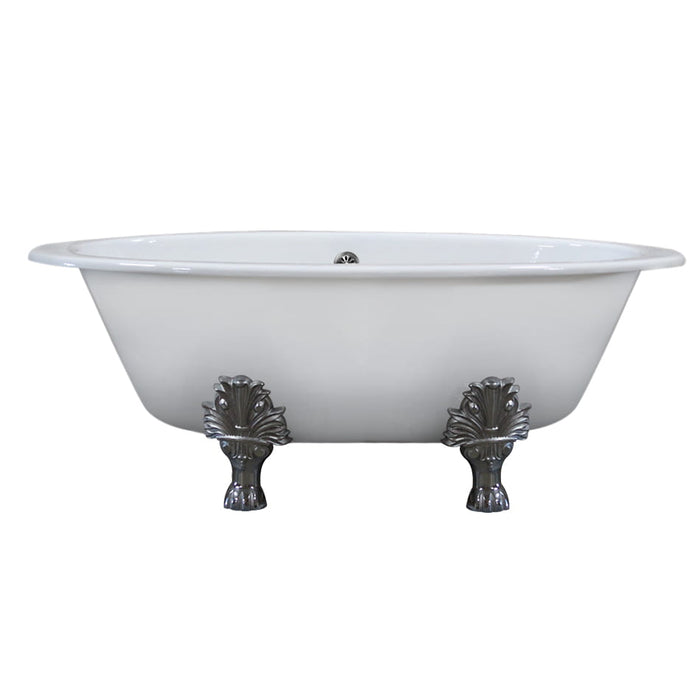 Cambridge Plumbing Extra Wide Cast Iron Clawfoot Tub, 65.5 x 35.5 No Faucet Holes and Polished Chrome Feet DEX-NH-CP