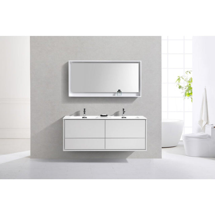 KubeBath DeLusso 60" Double Sink Wall Mount Modern Bathroom Vanity
