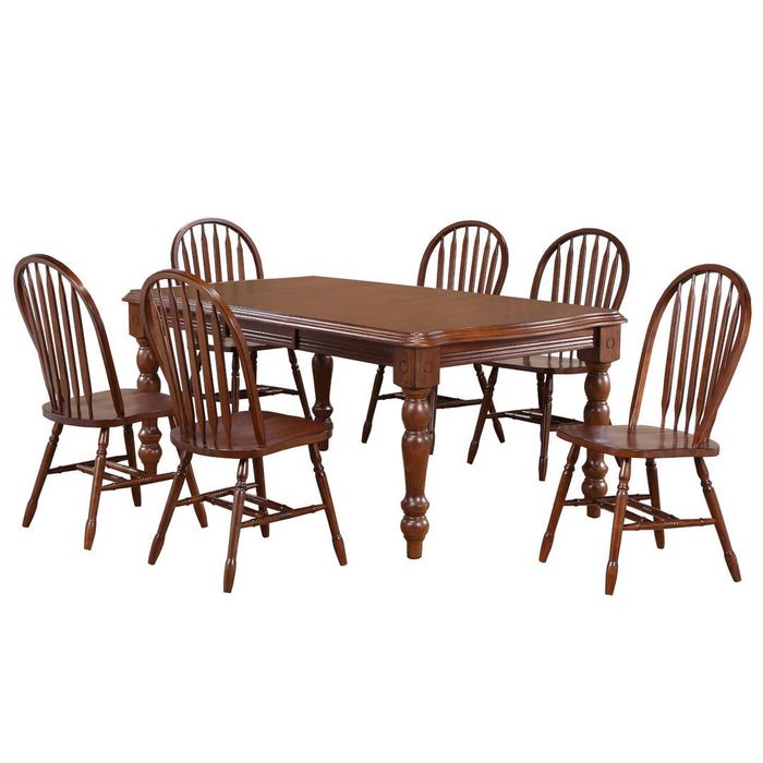 Sunset Trading Andrews 7 Piece 56-72" Rectangular Extendable Dining Set with Windsor Arrowback Chairs | 2 Size Extending Table | Chestnut Brown Solid Wood | Seats 8 DLU-ADW4272-820-CT7P