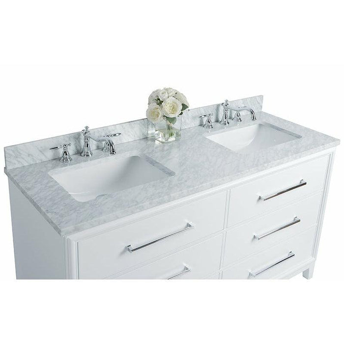 Ancerre Ellie 60 in. Double Bath Vanity Set in White with Italian Cararra White Marble Vanity Top and White Undermount Basins