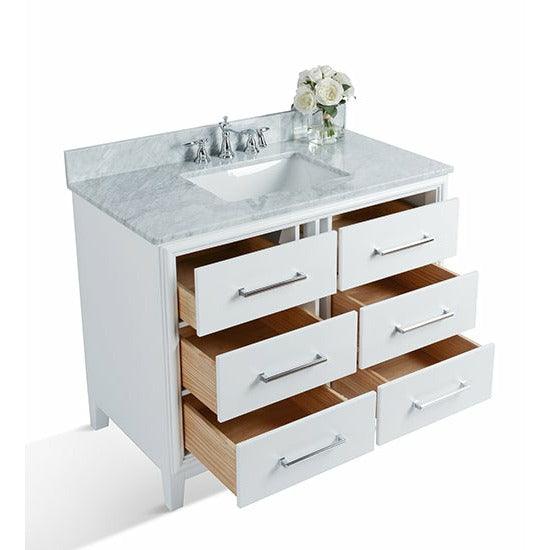 Ancerre Ellie 42 in. Single Bath Vanity Set in White with Italian Cararra White Marble Vanity Top and White Undermount Basin