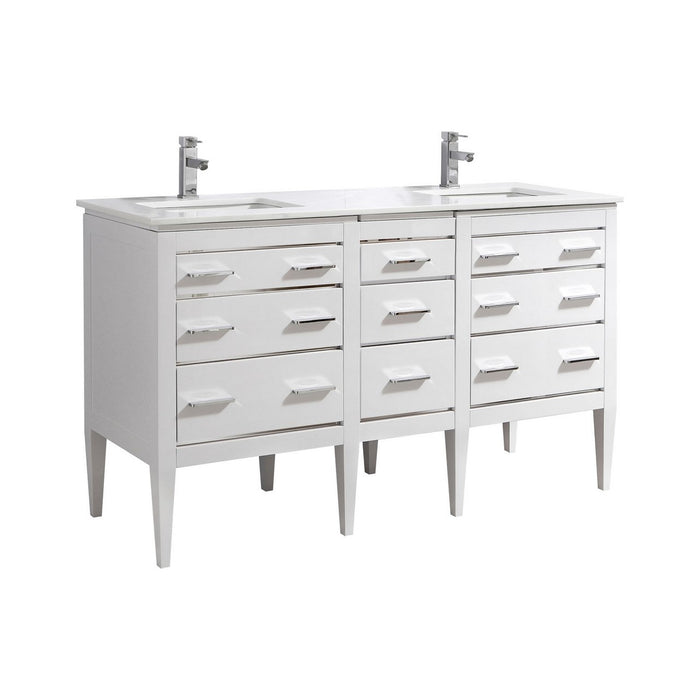 KubeBath Eiffel 60'' Double Sink High Gloss White Vanity with Quartz Counter Top