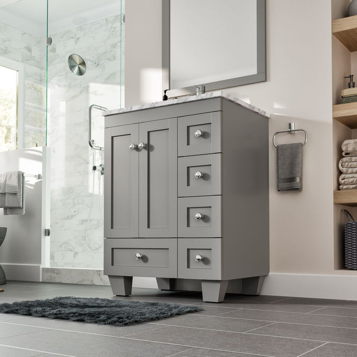 Eviva Happy 24" x 18" Transitional Bathroom Vanity in Espresso, Gray or White Finish with White Carrara Marble Countertop and Undermount Porcelain Sink