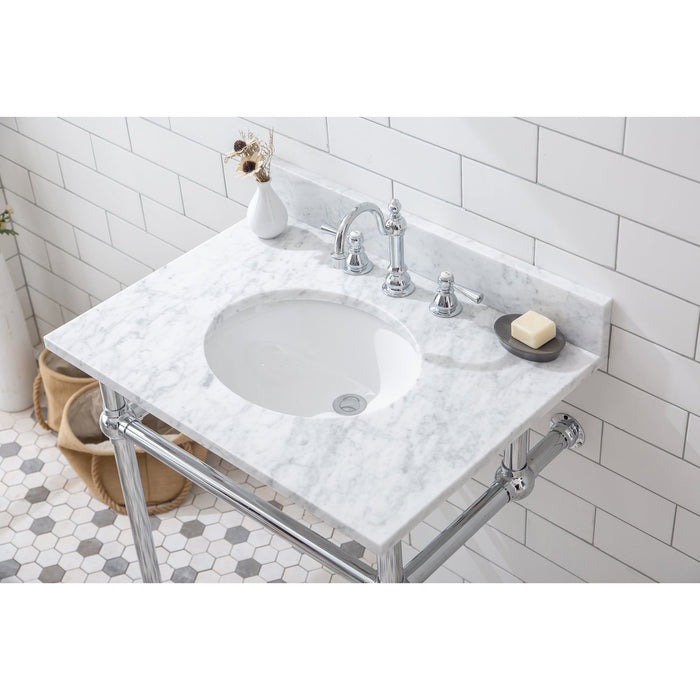 Water Creation Embassy Embassy 30 Inch Wide Single Wash Stand, P-Trap, Counter Top with Basin, and F2-0012 Faucet included in Chrome Finish EB30D-0112