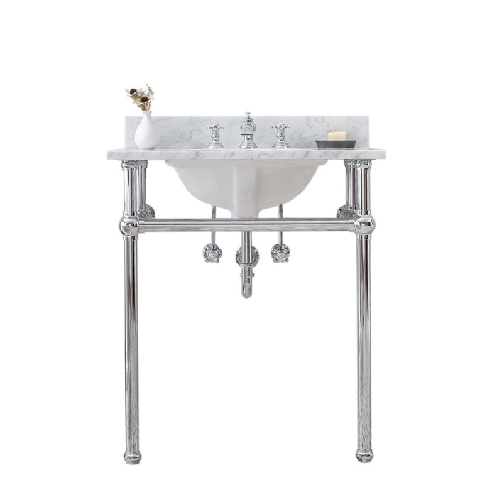 Water Creation Embassy Embassy 30 Inch Wide Single Wash Stand, P-Trap, Counter Top with Basin, and F2-0013 Faucet included in Chrome Finish EB30D-0113