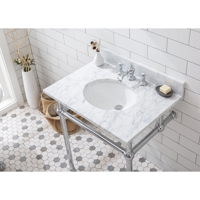 Water Creation Embassy Embassy 30 Inch Wide Single Wash Stand, P-Trap, Counter Top with Basin, and F2-0013 Faucet included in Chrome Finish EB30D-0113