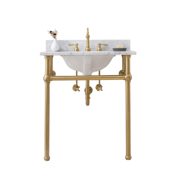 Water Creation Embassy Embassy 30 Inch Wide Single Wash Stand, P-Trap, Counter Top with Basin, and F2-0012 Faucet included in Satin Gold Finish EB30D-0612