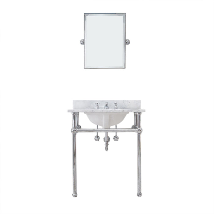 Water Creation Embassy Embassy 30 Inch Wide Single Wash Stand, P-Trap, Counter Top with Basin, F2-0009 Faucet and Mirror included in Chrome Finish EB30E-0109