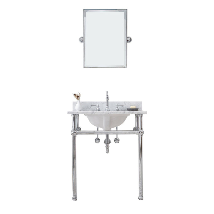 Water Creation Embassy Embassy 30 Inch Wide Single Wash Stand, P-Trap, Counter Top with Basin, F2-0012 Faucet and Mirror included in Chrome Finish EB30E-0112