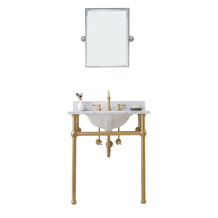 Water Creation Embassy Embassy 30 Inch Wide Single Wash Stand, P-Trap, Counter Top with Basin, F2-0012 Faucet and Mirror included in Satin Gold Finish EB30E-0612