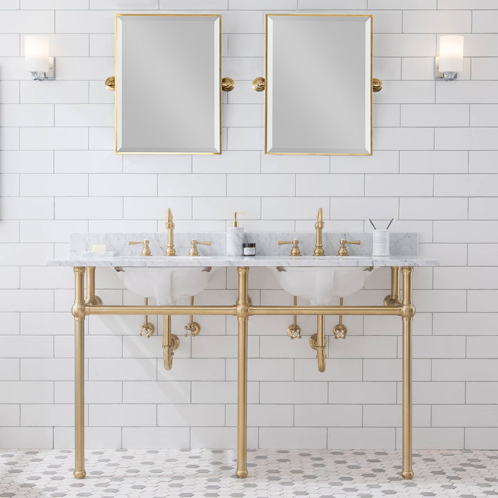 Water Creation Embassy Embassy 60 Inch Wide Double Wash Stand and P-Trap included in Satin Gold Finish EB60B-0600