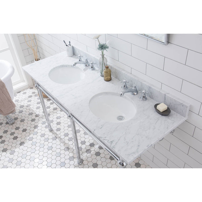 Water Creation Embassy Embassy 60 Inch Wide Double Wash Stand, P-Trap, and Counter Top with Basin included in Chrome Finish EB60C-0100