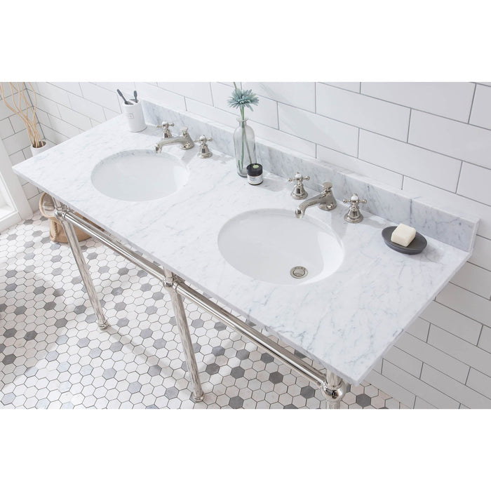 Water Creation Embassy Embassy 60 Inch Wide Double Wash Stand, P-Trap, and Counter Top with Basin included in Polished Nickel PVD Finish EB60C-0500