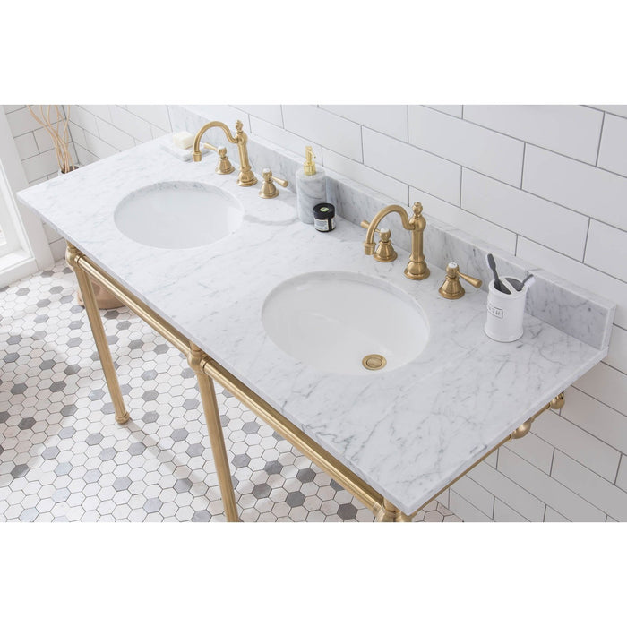 Water Creation Embassy Embassy 60 Inch Wide Double Wash Stand, P-Trap, and Counter Top with Basin included in Satin Gold Finish EB60C-0600