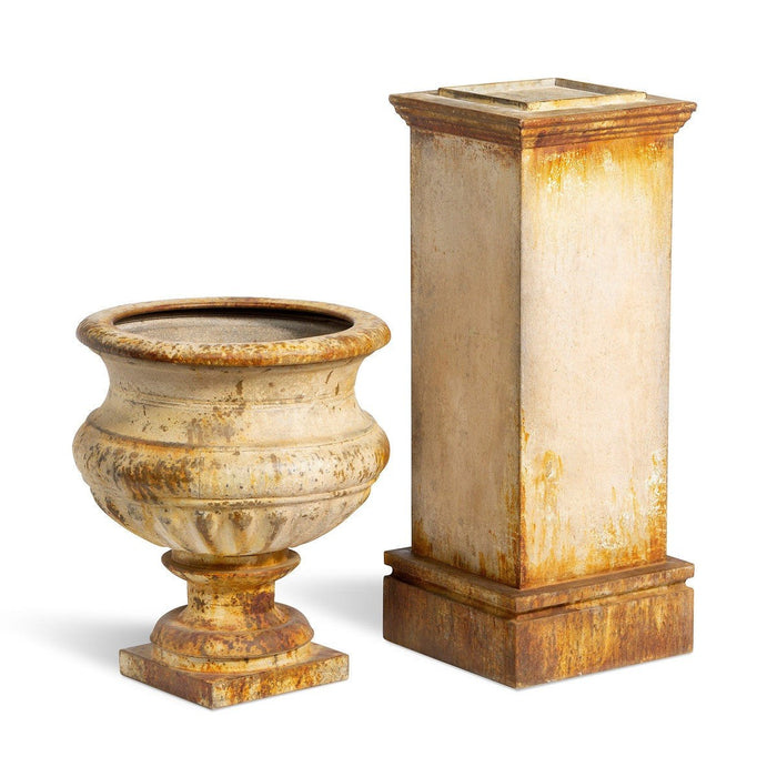Park Hill Collection Country French Metal Portico Urn with Tall Pedestal ECM06202