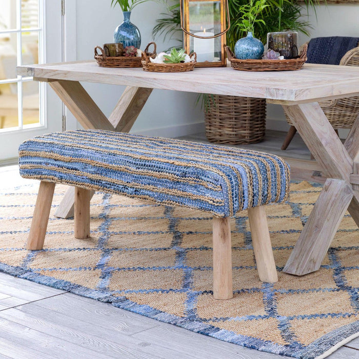 Park Hill Collection Coastal Cottage Hemp and Recycled Denim Windowpane Pattern Rug, 7'9" x 9'9" EHF06180