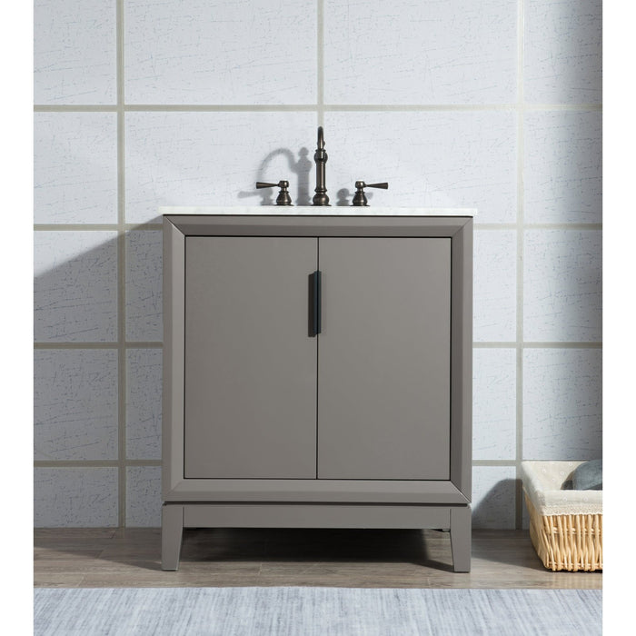 Water Creation Elizabeth Elizabeth 30-Inch Single Sink Carrara White Marble Vanity In Cashmere Grey With F2-0012-03-TL Lavatory Faucet s EL30CW03CG-000TL1203