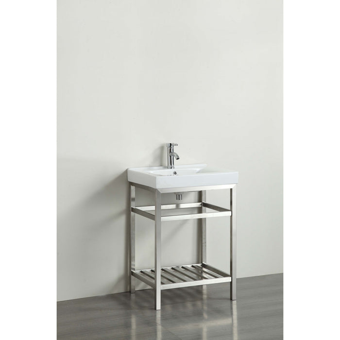 Eviva Stone 24" Bathroom Vanity Stainless Steel with White Integrated Porcelain Top