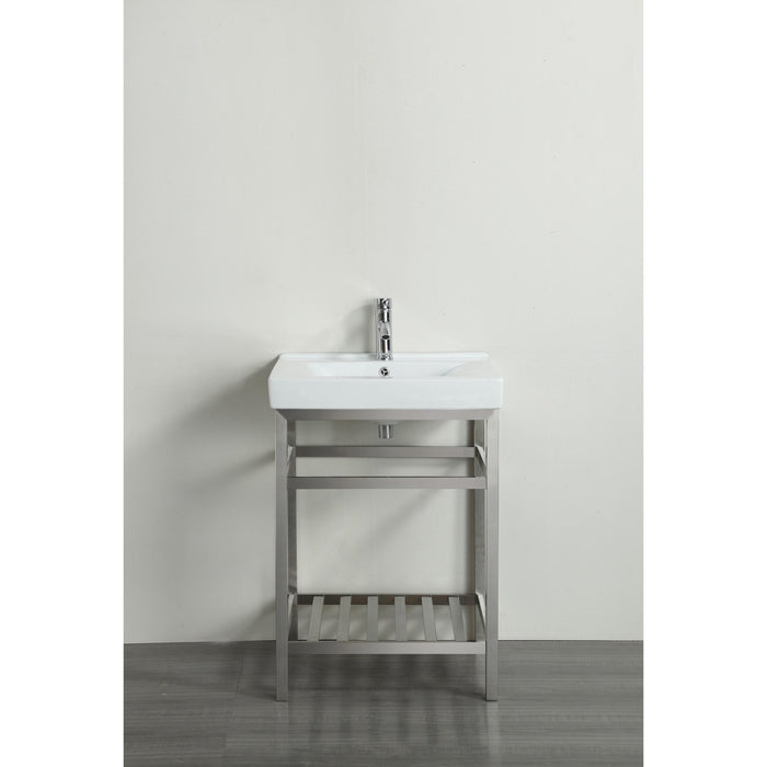 Eviva Stone 24" Bathroom Vanity Stainless Steel with White Integrated Porcelain Top