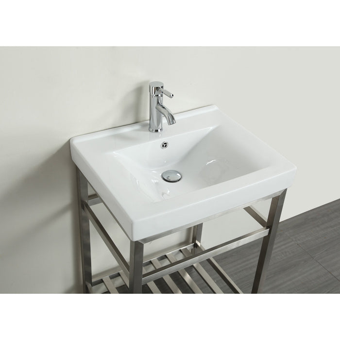 Eviva Stone 24" Bathroom Vanity Stainless Steel with White Integrated Porcelain Top