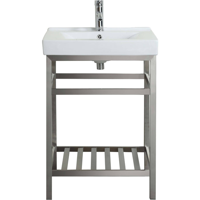 Eviva Stone 24" Bathroom Vanity Stainless Steel with White Integrated Porcelain Top