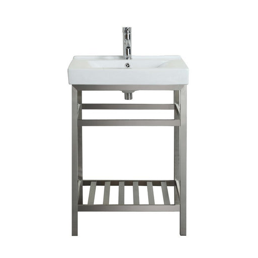 Eviva Stone 24" Steel Bathroom Vanity in Stainless Steel Finish with White Integrated Porcelain Sink