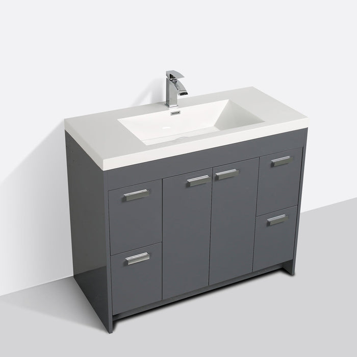 Eviva Lugano 42" Modern Bathroom Vanity in Gray or White Finish with White Integrated Acrylic Top