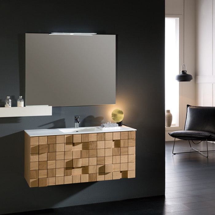 Eviva Mosaic 33 in. Wall Mounted Oak Bathroom Vanity with White Integrated Solid Surface Countertop