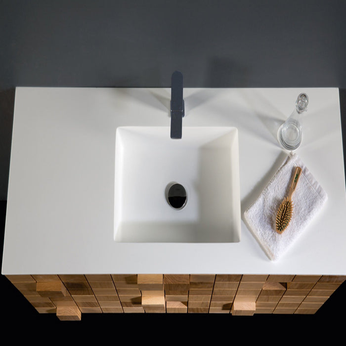 Eviva Mosaic 36 in. Wall Mounted Oak Bathroom Vanity with White Integrated Solid Surface Countertop