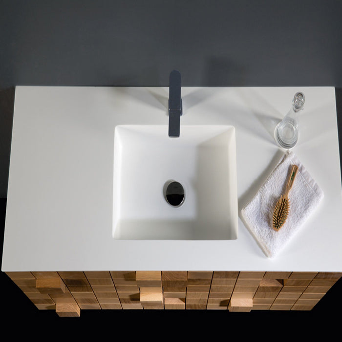 Eviva Mosaic 48 in. Wall Mounted Oak Bathroom Vanity with White Integrated Solid Surface Countertop