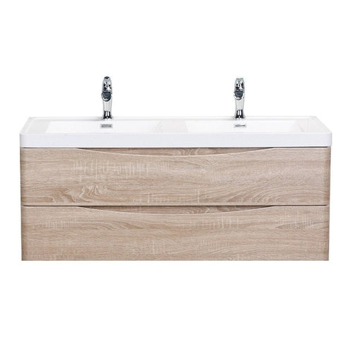 Eviva Smile 48" Wall Mount Modern Double Bathroom Vanity in White Oak Finish with White Integrated Acrylic Top