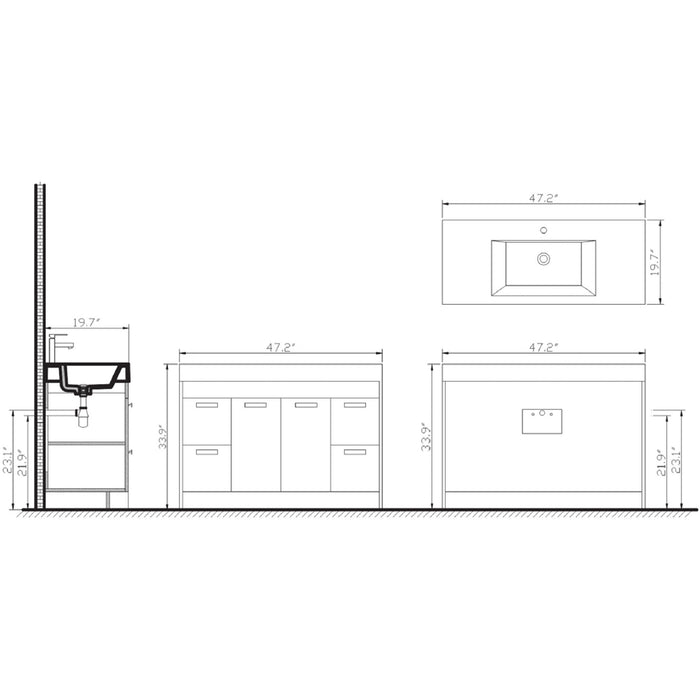 Eviva Lugano 48" Modern Bathroom Vanity with White Integrated Acrylic Sink