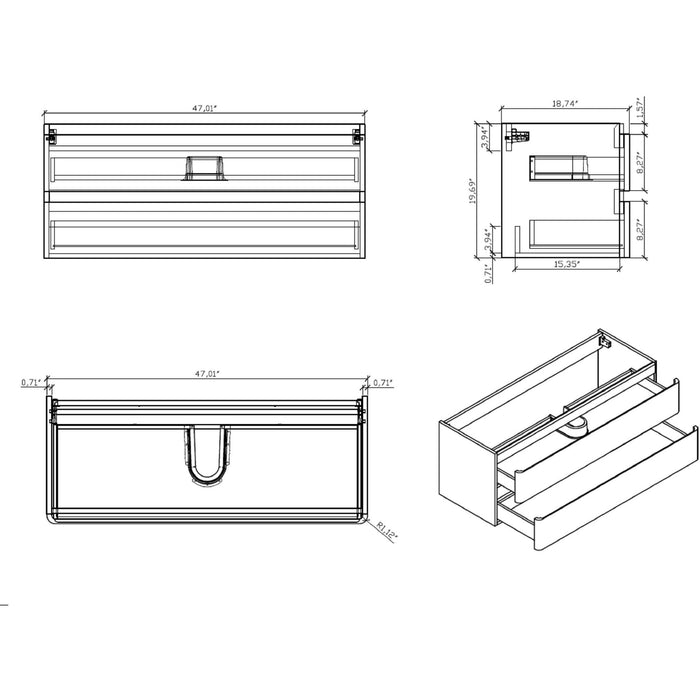 Eviva Glazzy 48" Wall Mount Modern Bathroom Vanity with Single Sink High Glossy White