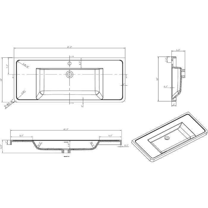 Eviva Glazzy 48" Wall Mount Modern Bathroom Vanity with Single Sink High Glossy White