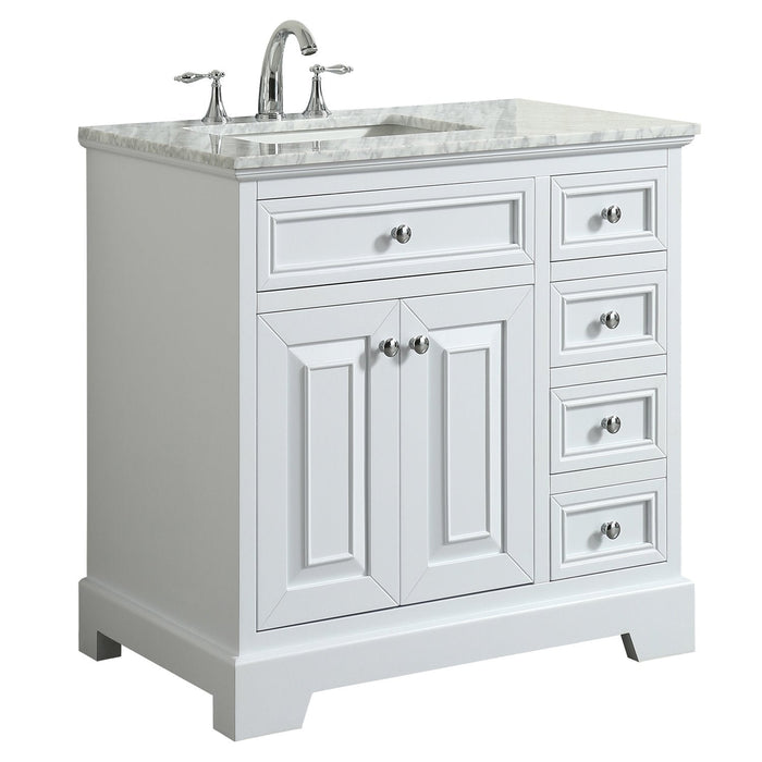 Eviva Monroe 36 in. Bathroom Vanity with White Carrara Marble Top & White Undermount Porcelain Sink