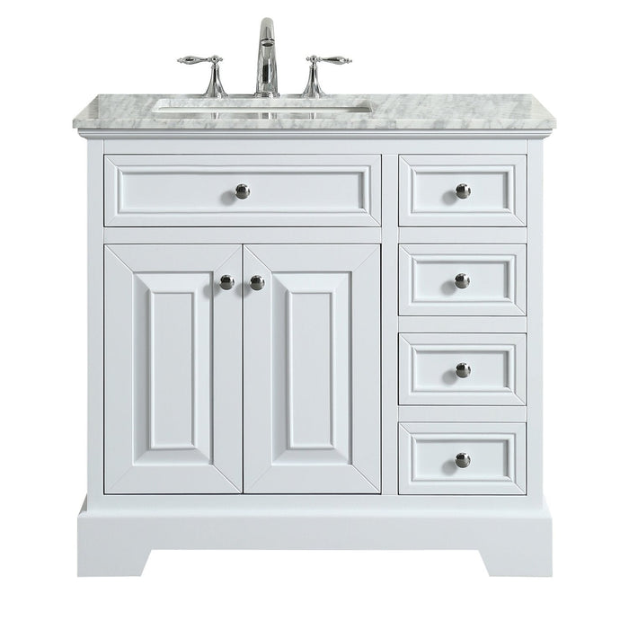 Eviva Monroe 36 in. Bathroom Vanity with White Carrara Marble Top & White Undermount Porcelain Sink