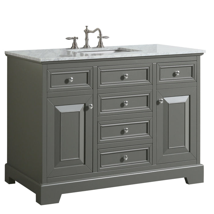 Eviva Monroe 48 in Bathroom Vanity with White Carrara Marble Top and White Undermount Porcelain Sink