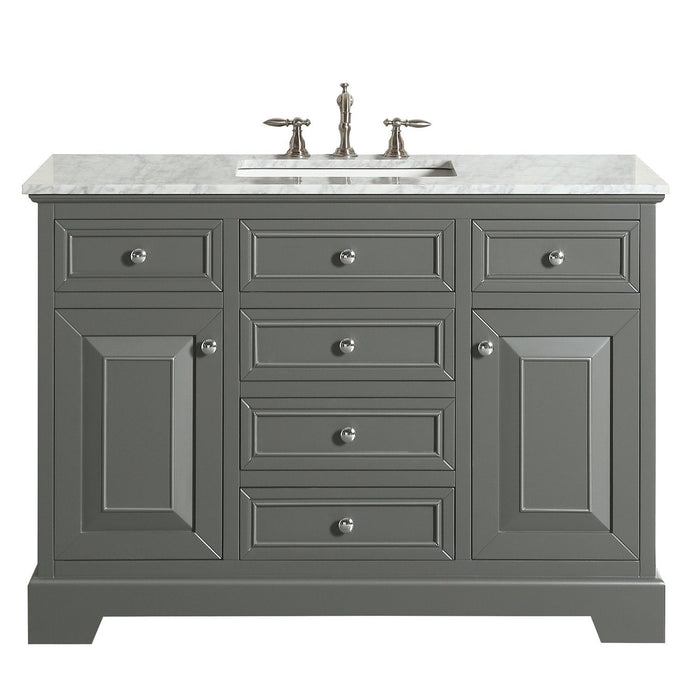 Eviva Monroe 48 in Bathroom Vanity with White Carrara Marble Top and White Undermount Porcelain Sink