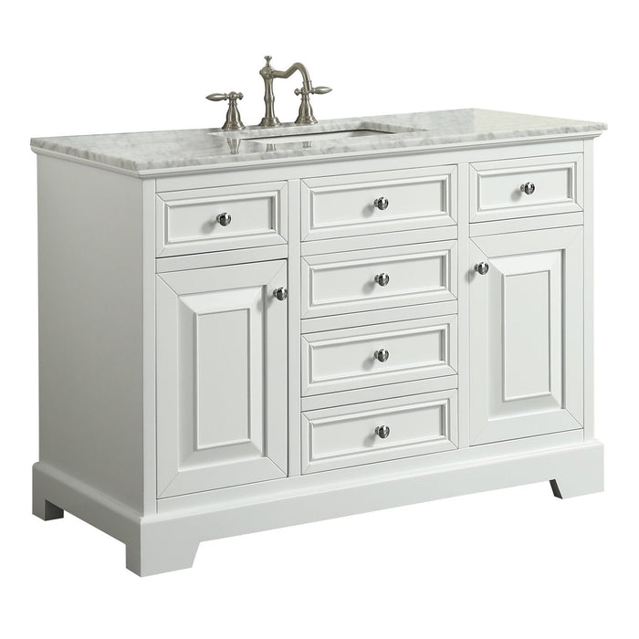 Eviva Monroe 48 in Bathroom Vanity with White Carrara Marble Top and White Undermount Porcelain Sink