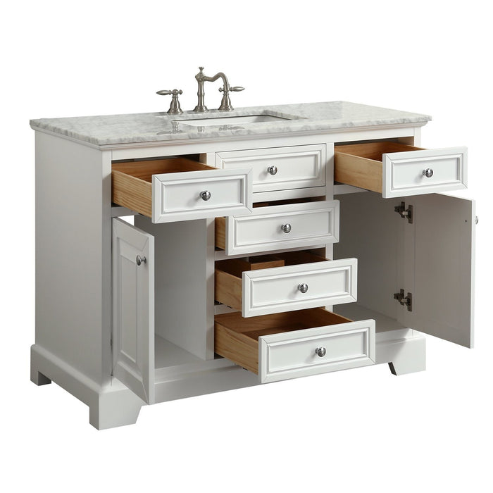 Eviva Monroe 48 in Bathroom Vanity with White Carrara Marble Top and White Undermount Porcelain Sink